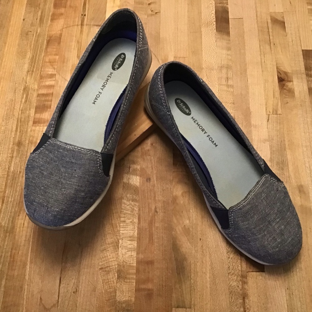 Dr Scholls Memory Foam slip on denim  “Keaton” Ballet toe comfort shoes.  8.5 M